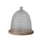 Hello Honey® 11.5" Clear & Natural Reclaimed Etched Glass Beehive Shaped Cloche with Mango Wood Base